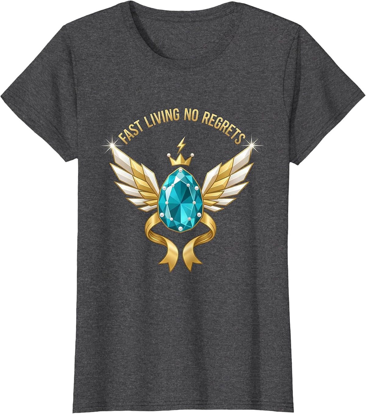 Women's Fast Living No Regrets Godspeed Graphic Design T-Shirt - Dark Heather Grey
