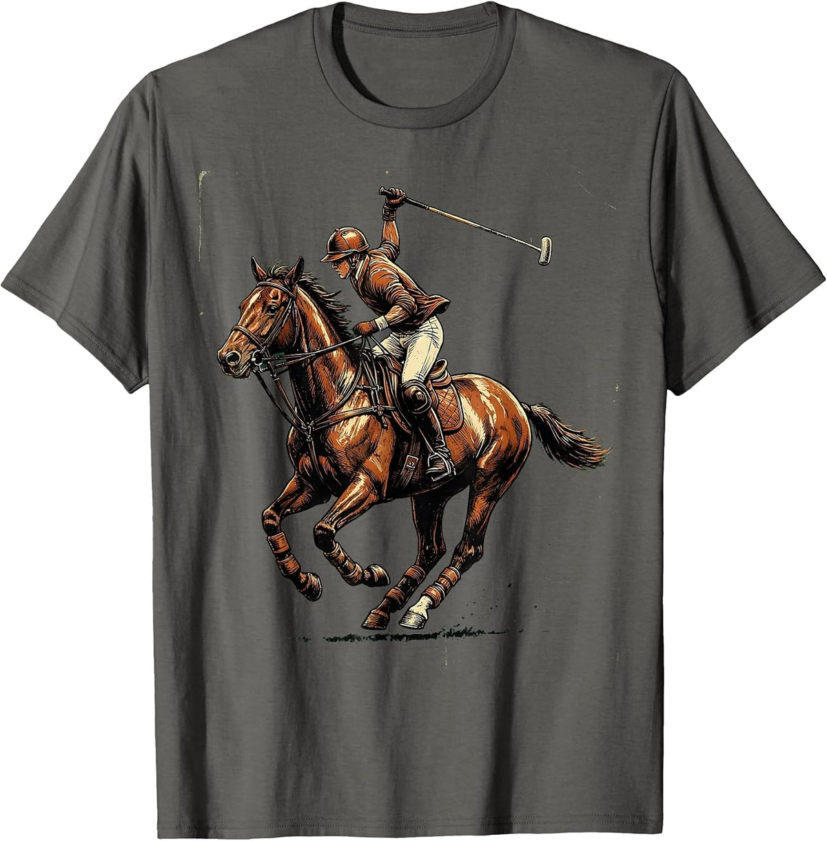 Polo Player Full Gallop Equestrian Art T-Shirt - Asphalt Grey