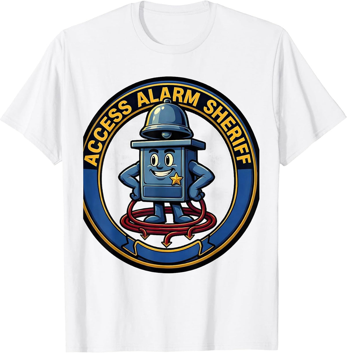 Men's Access Alarm Sheriff Cartoon Dialysis Nurse Nephrology Crew T-Shirt - White
