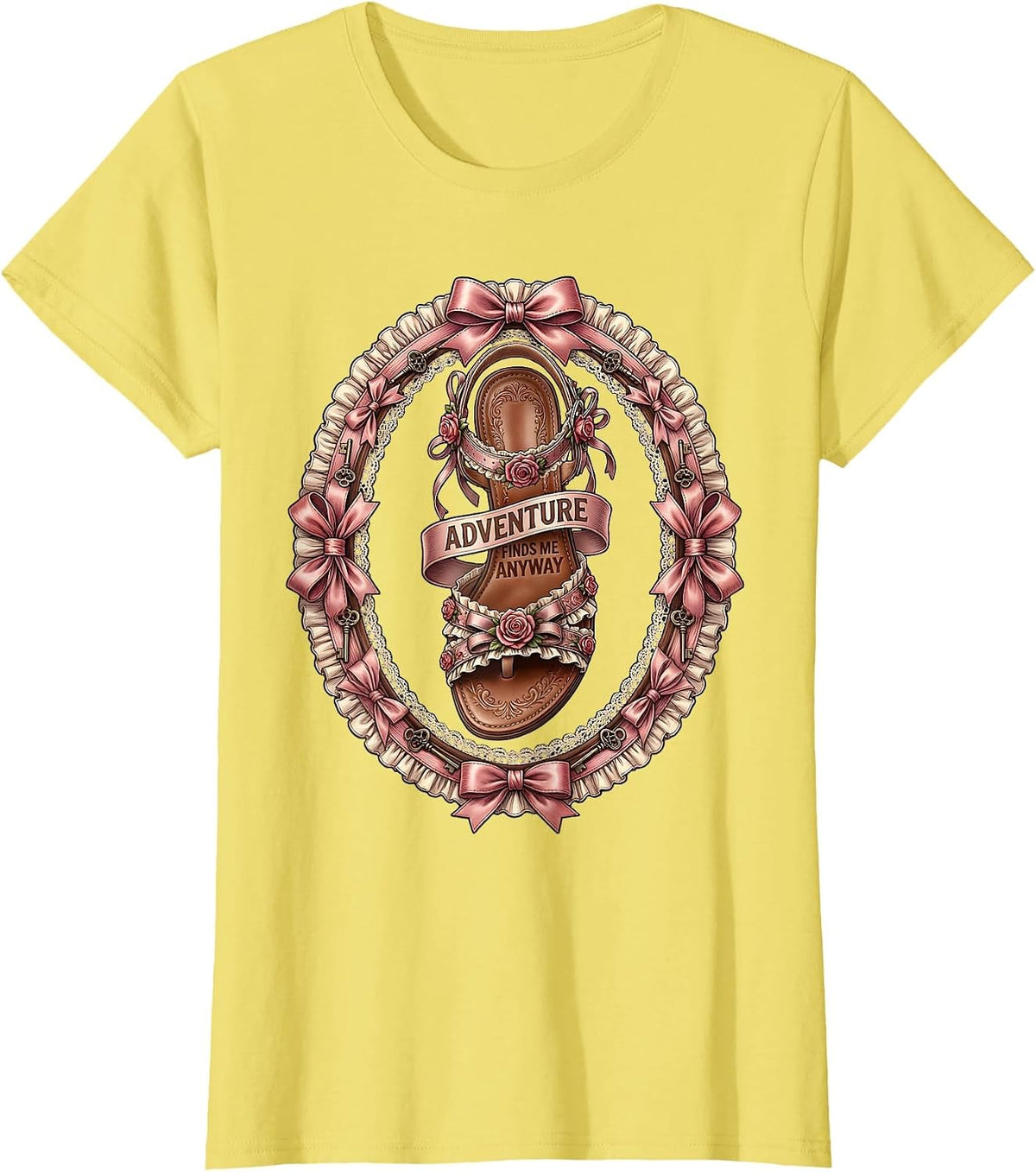 Women's Adventure Finds Me Anyway Outdoor Sandal Life T-Shirt - Lemon Yellow