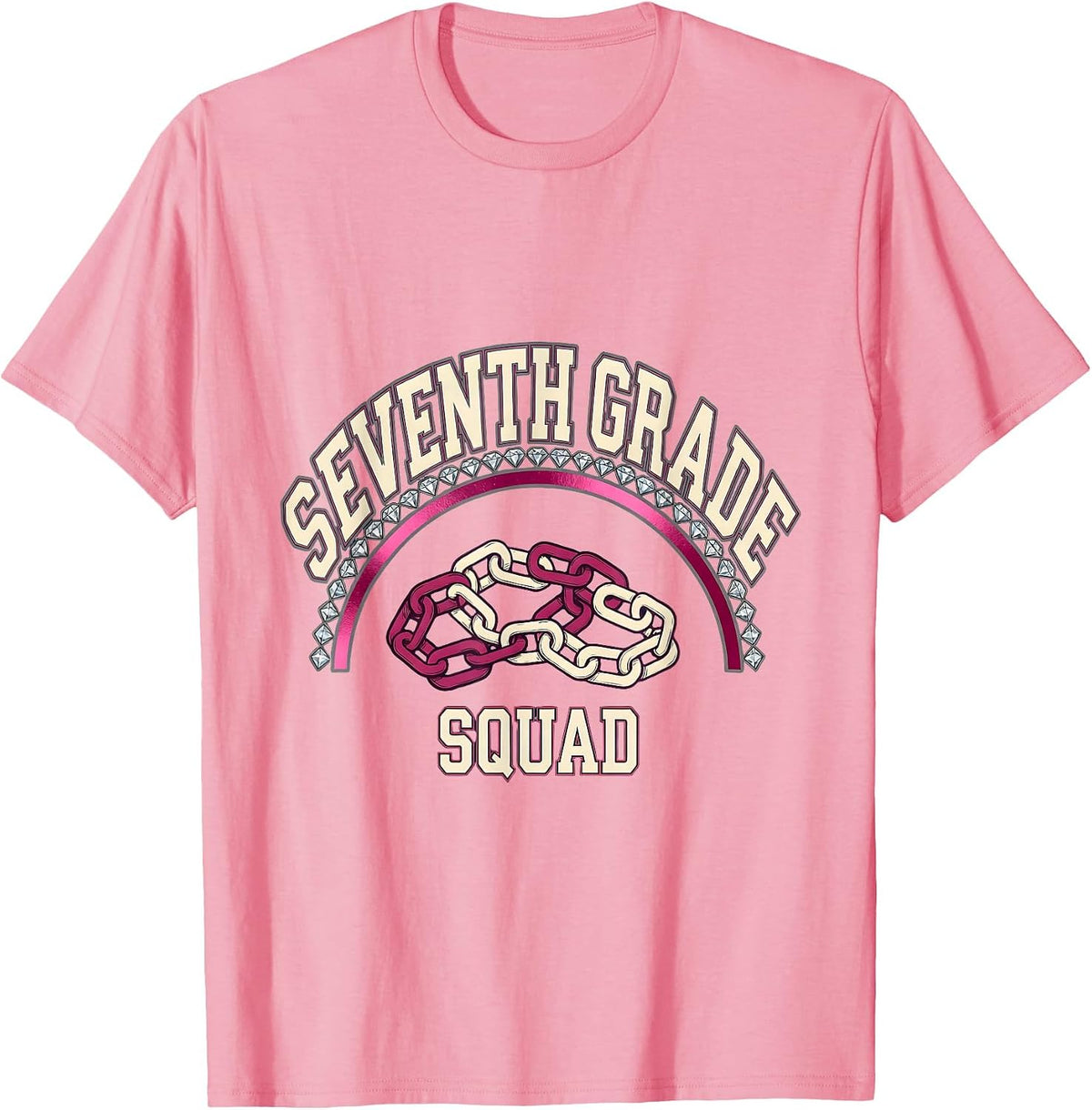 Men's Seventh Grade Squad Sparkle Varsity Teacher Crew First Day T-Shirt - Pink