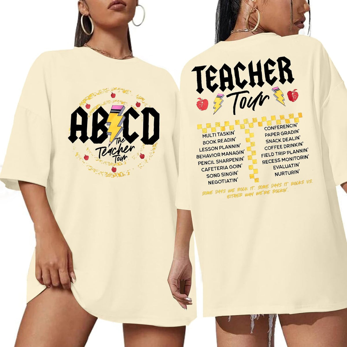 KIDDAD Teacher Shirts Oversized ABCD The Teacher Tour T-Shirt - Apricot-1