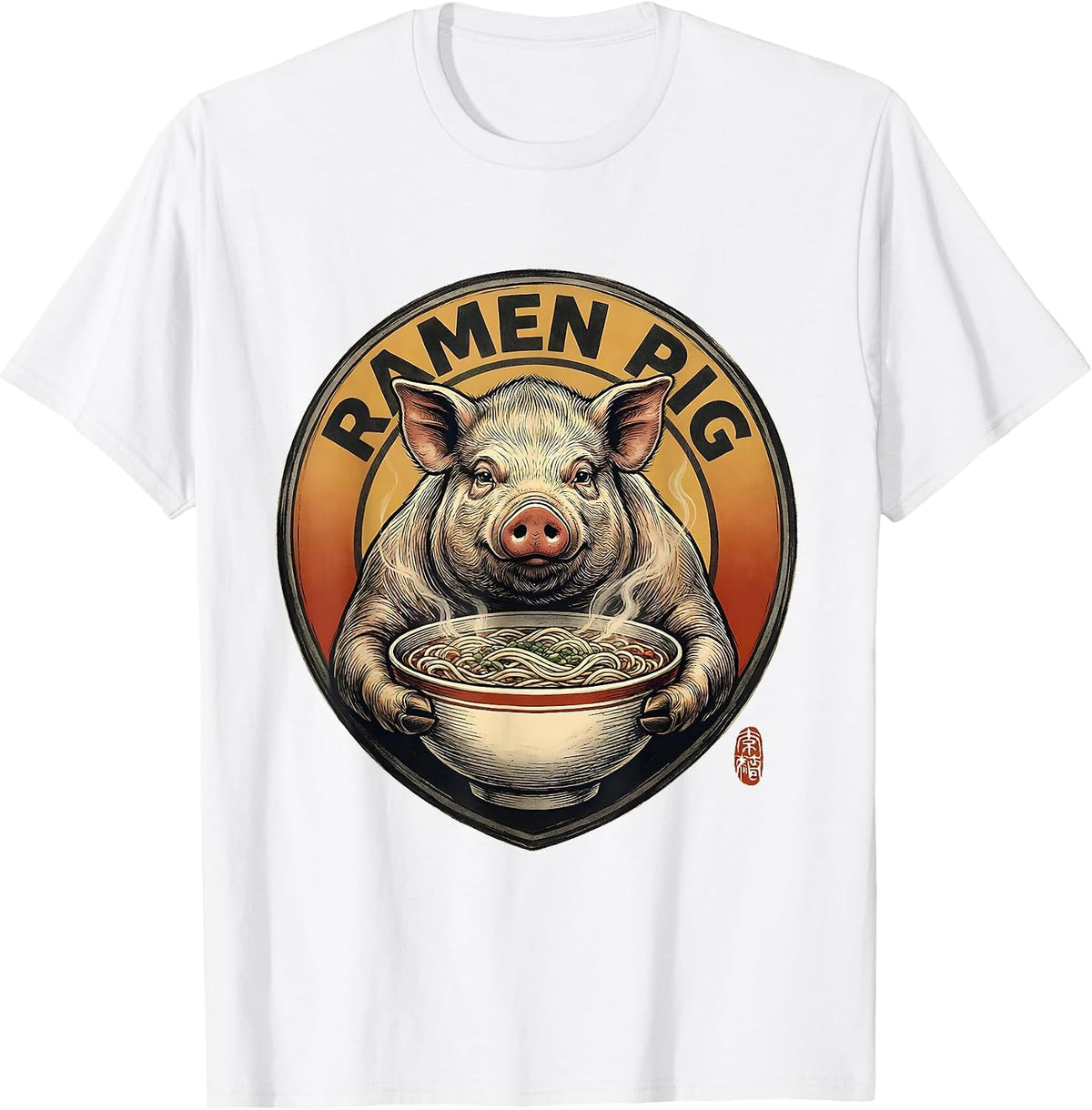 Men's Ramen Pig Funny Japanese Animal Kawaii Anime Streetwear T-Shirt - White