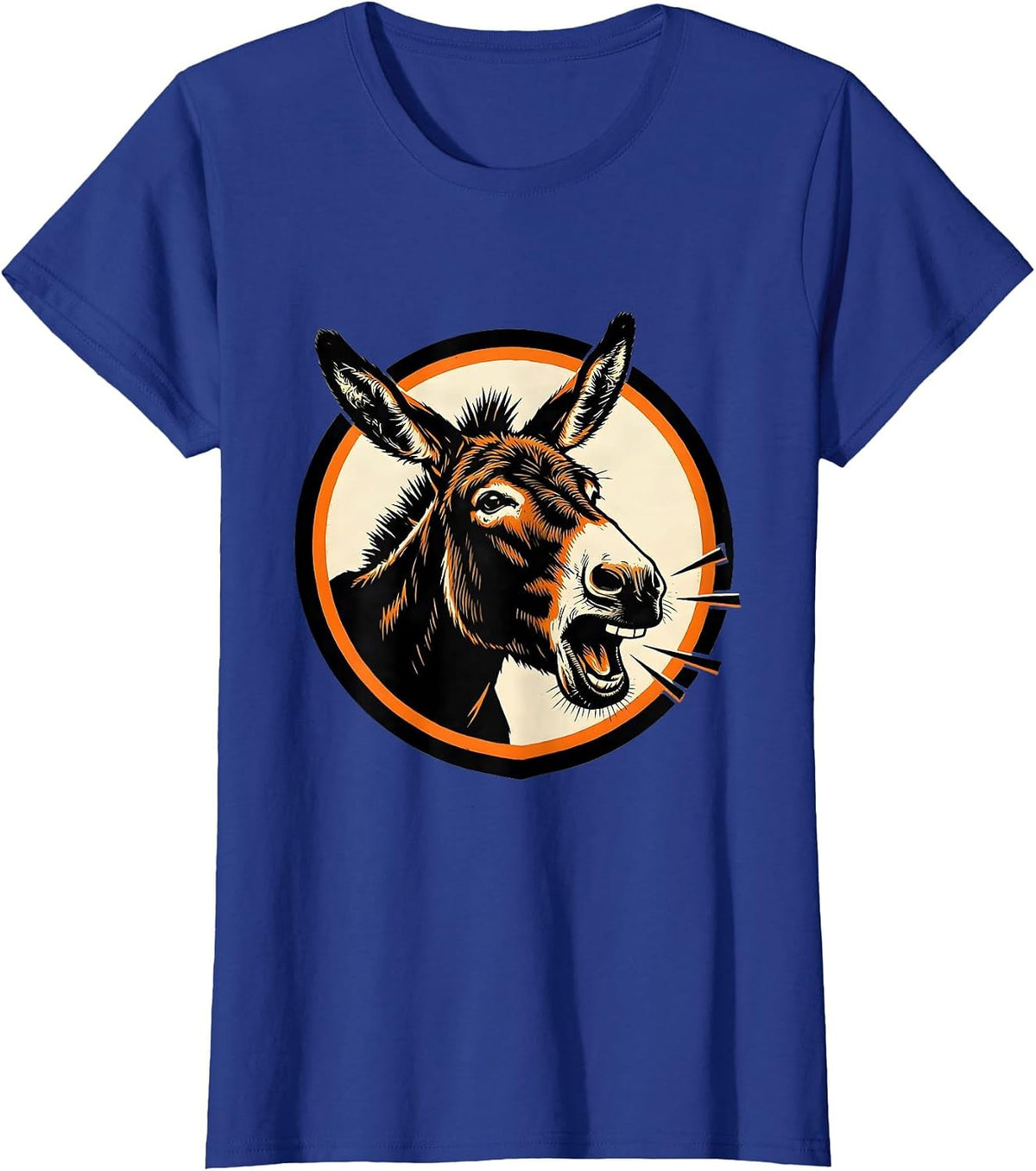 Women's Donkey Badge Funny Farm Animal Lover Stencil Graphic T-Shirt - Royal Blue