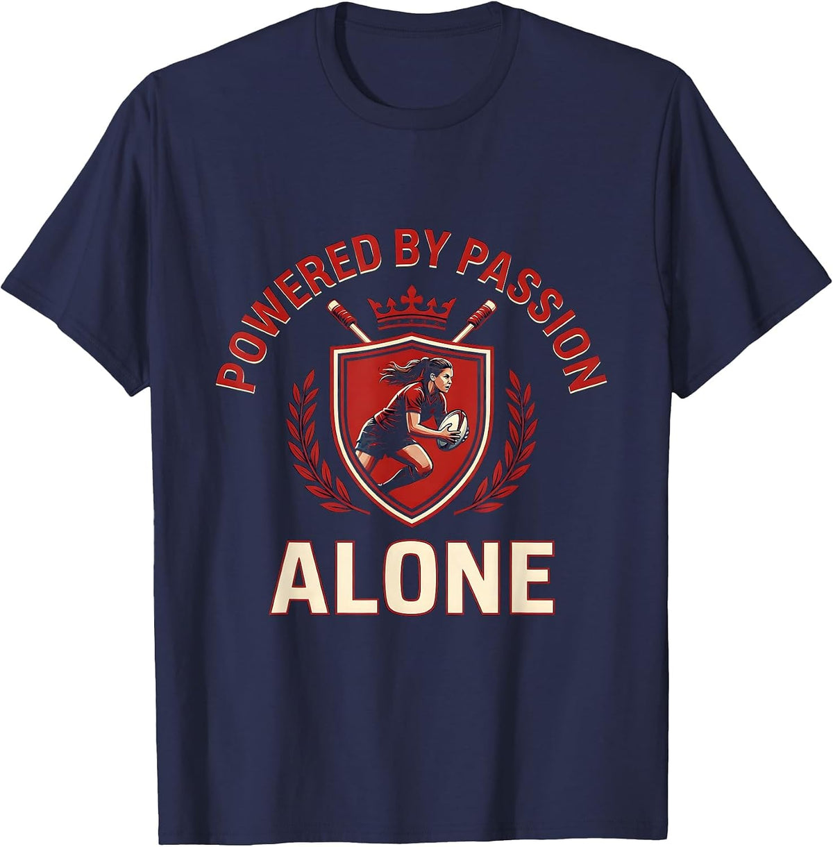 Powered by Passion Alone Rugby Graphic Design T-Shirt - Navy Blue
