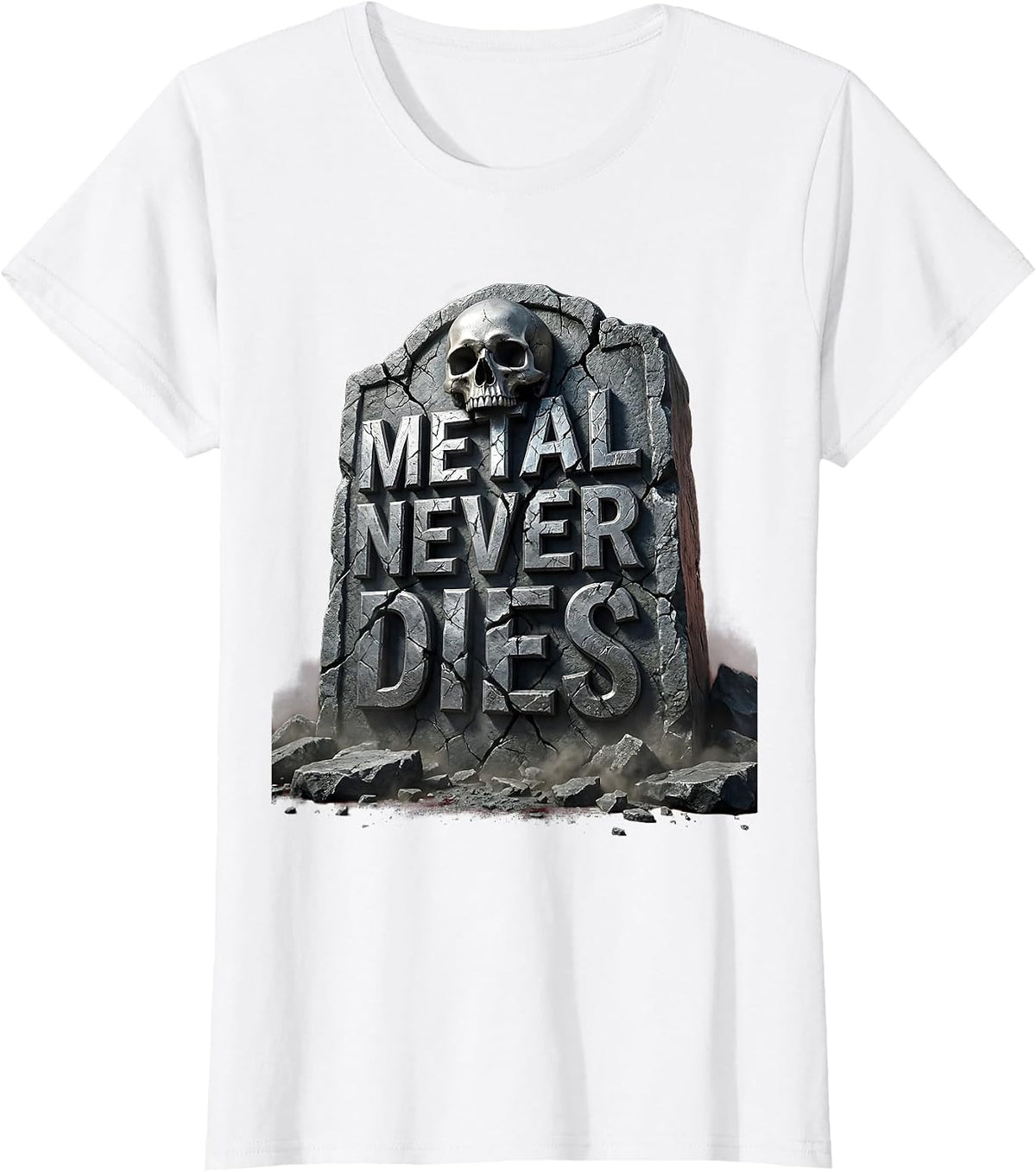 Metal Never Dies Heavy Metal Band Graphic Design T-Shirt - White