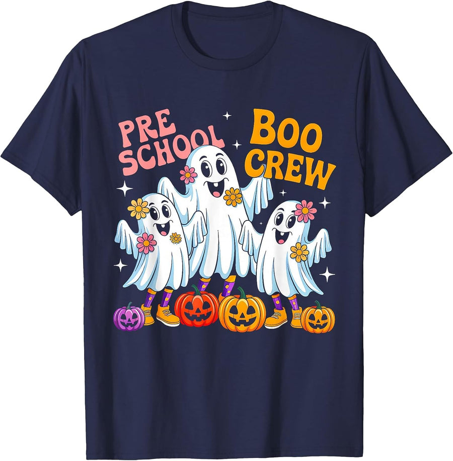 Preschool Boo Crew Preschool Halloween Teachers Students T-Shirt - Navy Blue