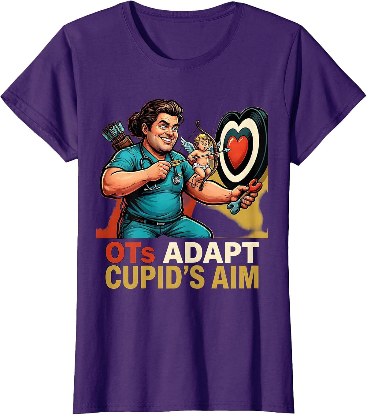 Women's OTs Adapt Cupid's Aim Funny Occupational Therapist Valentine T-Shirt - Purple