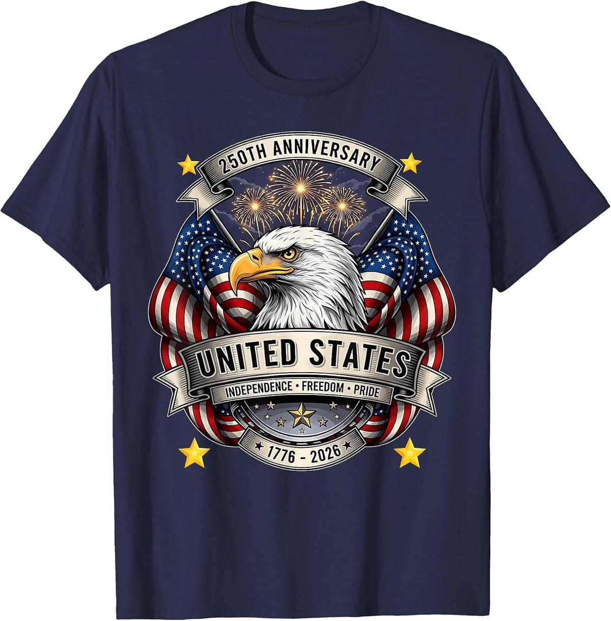Patriotic Eagle 250th Anniversary USA Independence 1776-2026 T-Shirt - Navy Blue