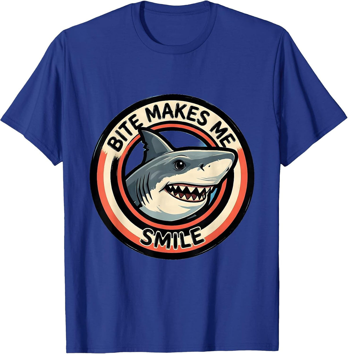Men's Bite Makes Me Smile Playful Shark Lover Ocean Wildlife Humor T-Shirt - Royal Blue