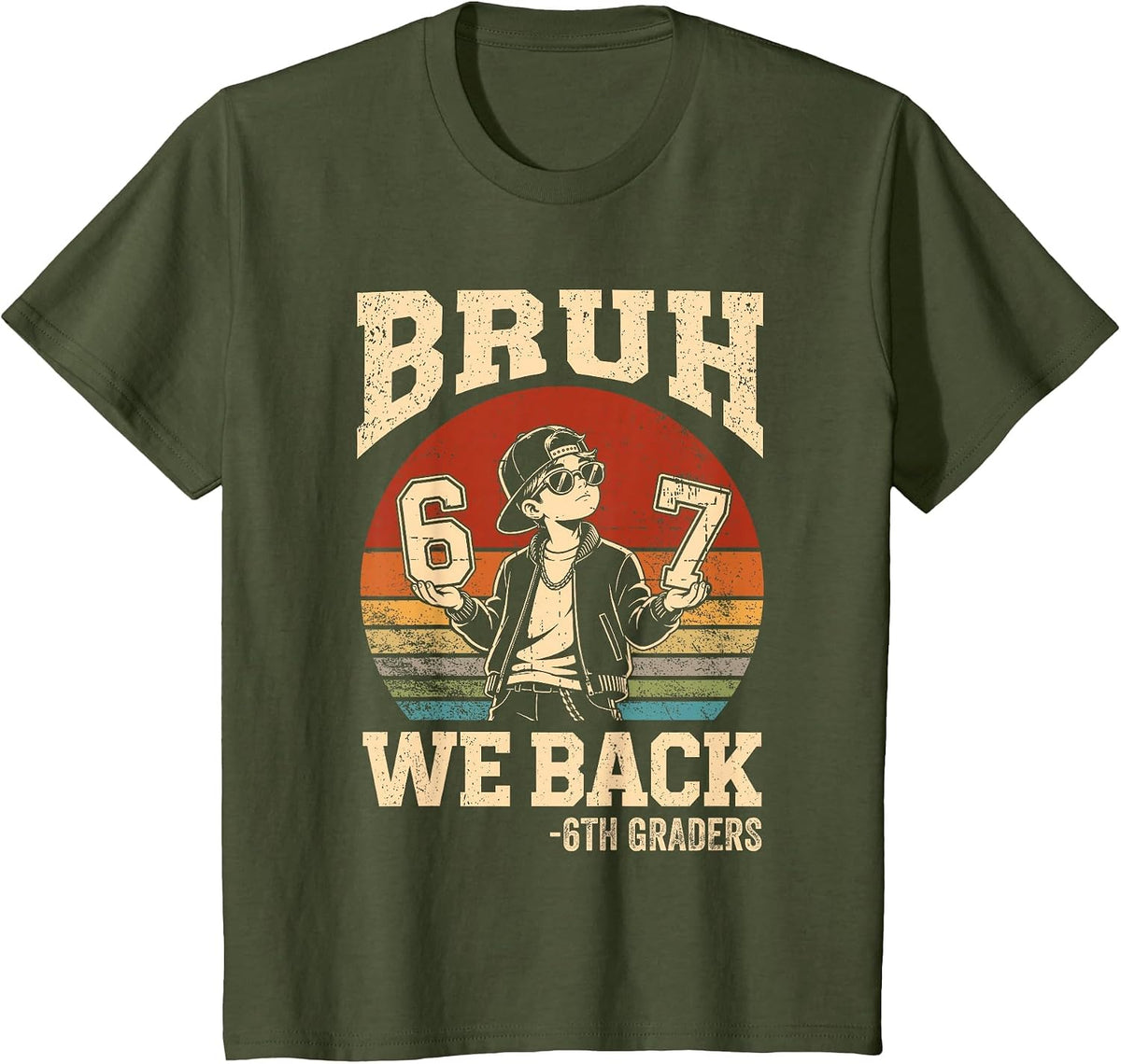 Back to School Bruh We Back 6th Grade 6 7 First Day School T-Shirt - Olive Green
