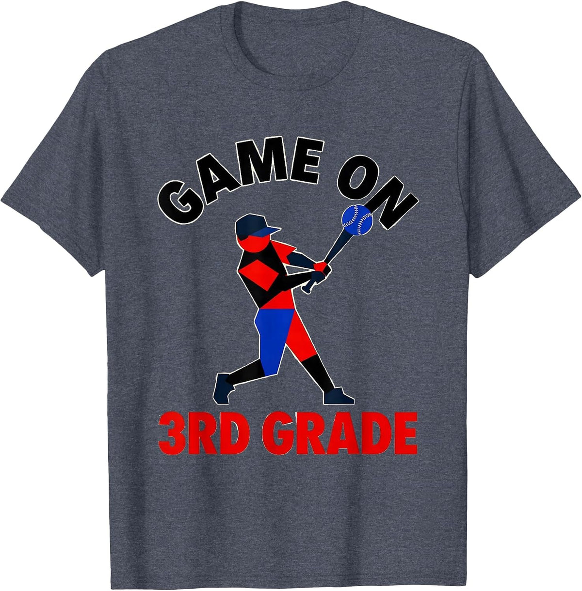 Game On 3rd Grade Bauhaus Modernist Back To School Baseball T-Shirt - Heather Blue