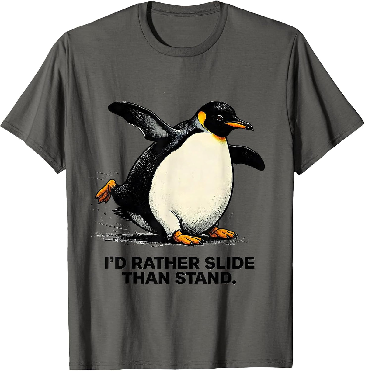 Men's I'd Rather Slide Than Stand Funny Penguin Animal Lover T-Shirt - Asphalt Grey