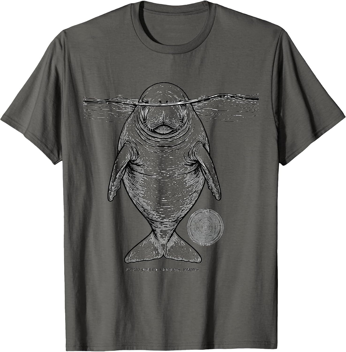 Men's Potato Verified, King's Bay, January Manatee Lover Crystal T-Shirt - Asphalt Grey