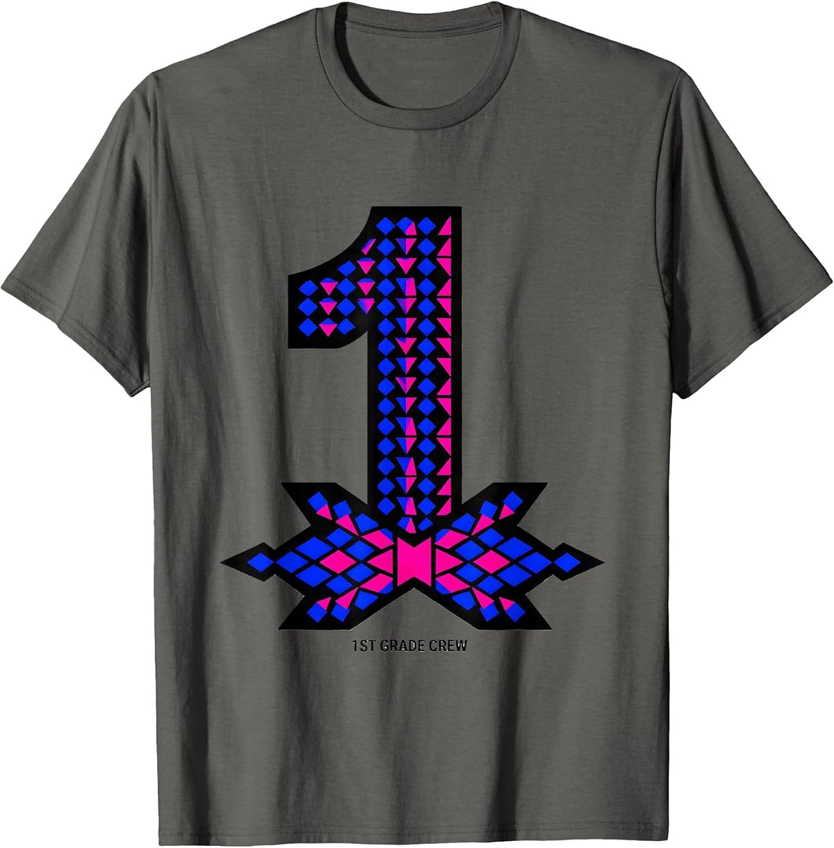 1st Grade Crew Geometric Coquette Bow Back To School First T-Shirt - Asphalt Grey