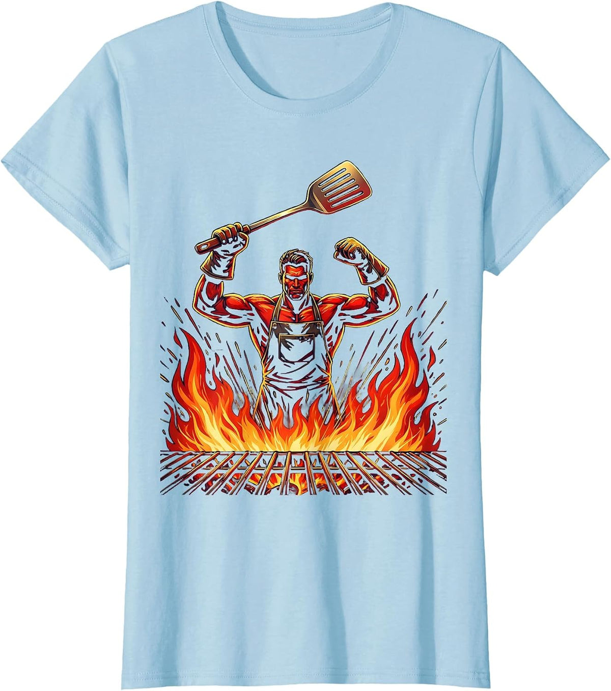 In-Law Life Labor Day BBQ Spatula Illustration T-Shirt - Baby Blue