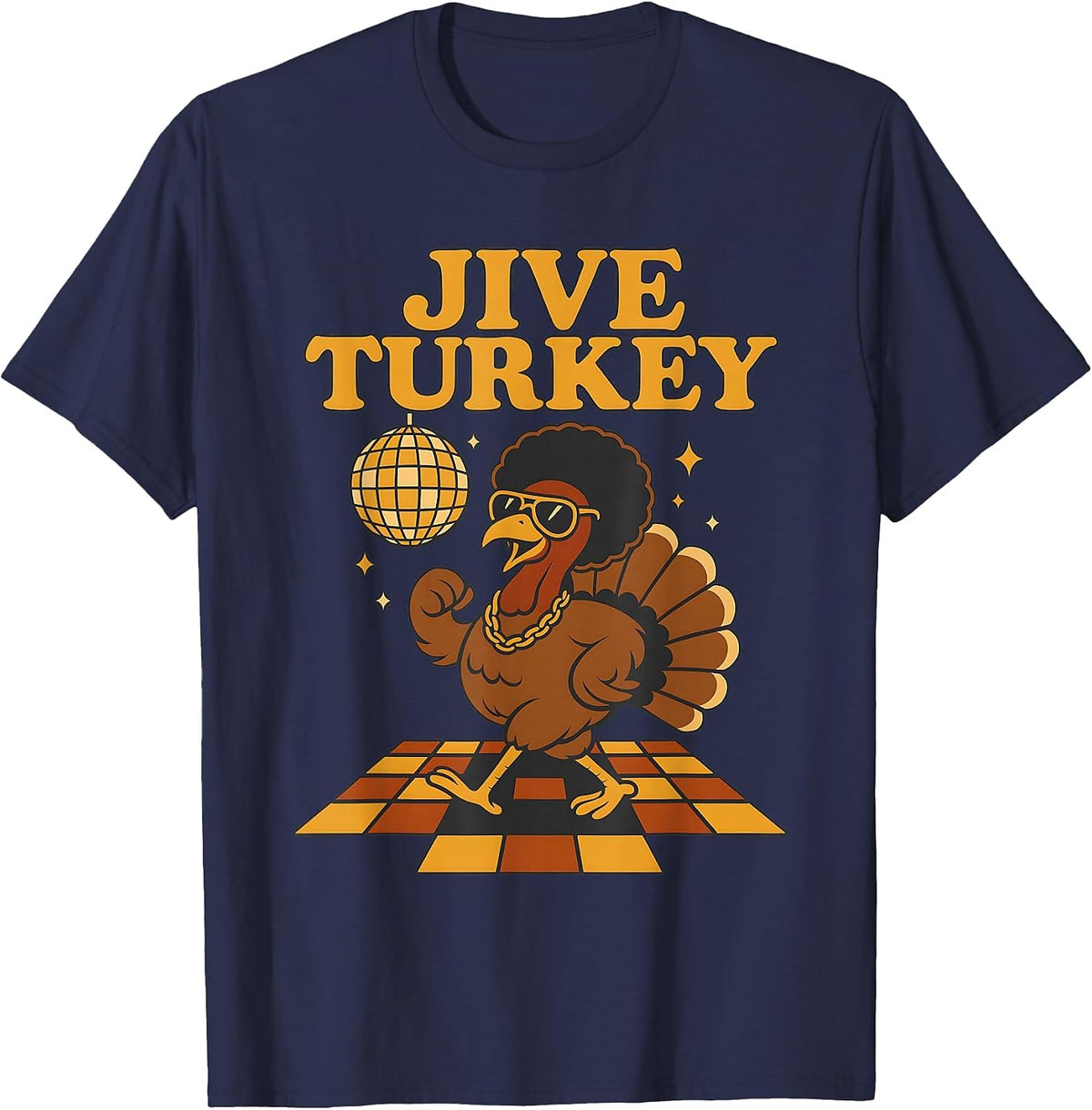 Jive Turkey Funny Thanksgiving T-Shirt - Navy Blue
