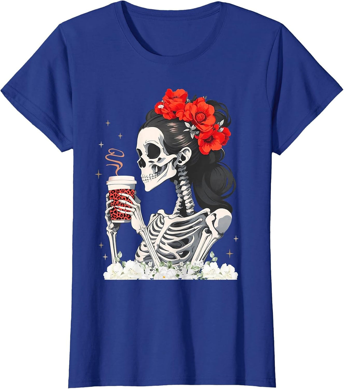 Skeleton Messy Bun Coffee Funny Costume Mom Women T-Shirt - Royal Blue