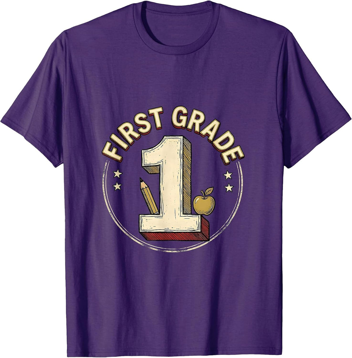 Men's First Grade Typography Team First Day of School Student T-Shirt - Purple
