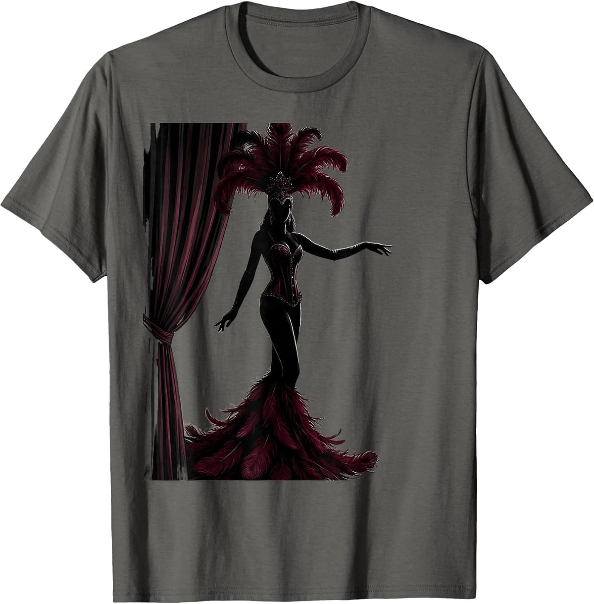 Men's Showgirl Shadow Cast on Velvet Curtain Graphic T-Shirt - Asphalt Grey