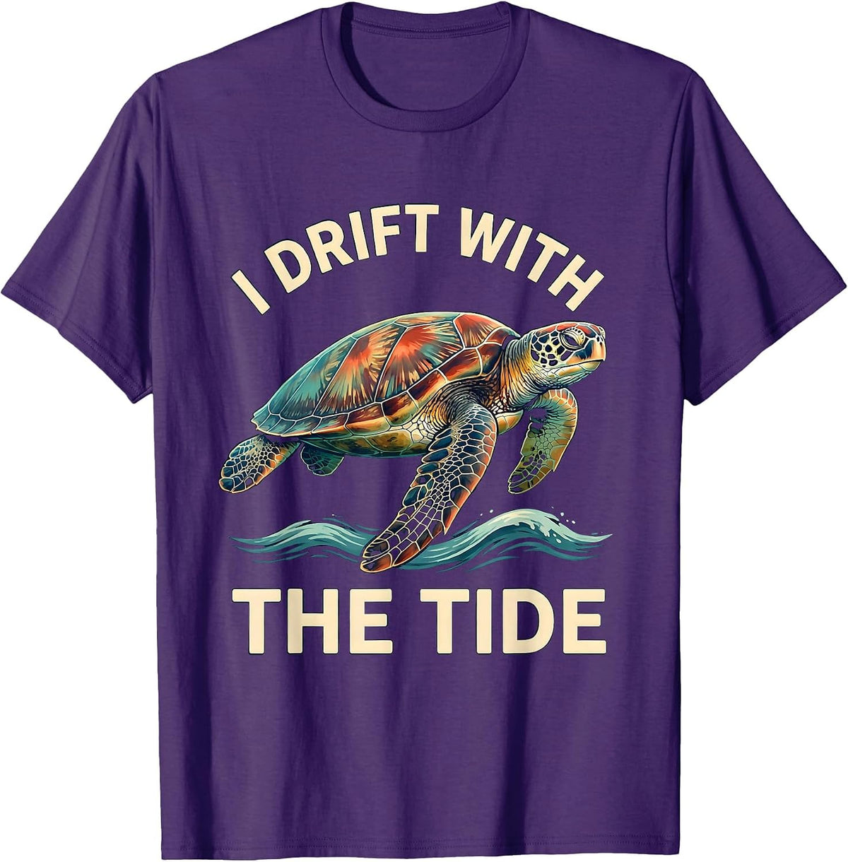 Men's I Drift With The Tide Decorative Sea Turtle Souvenir Beach T-Shirt - Purple