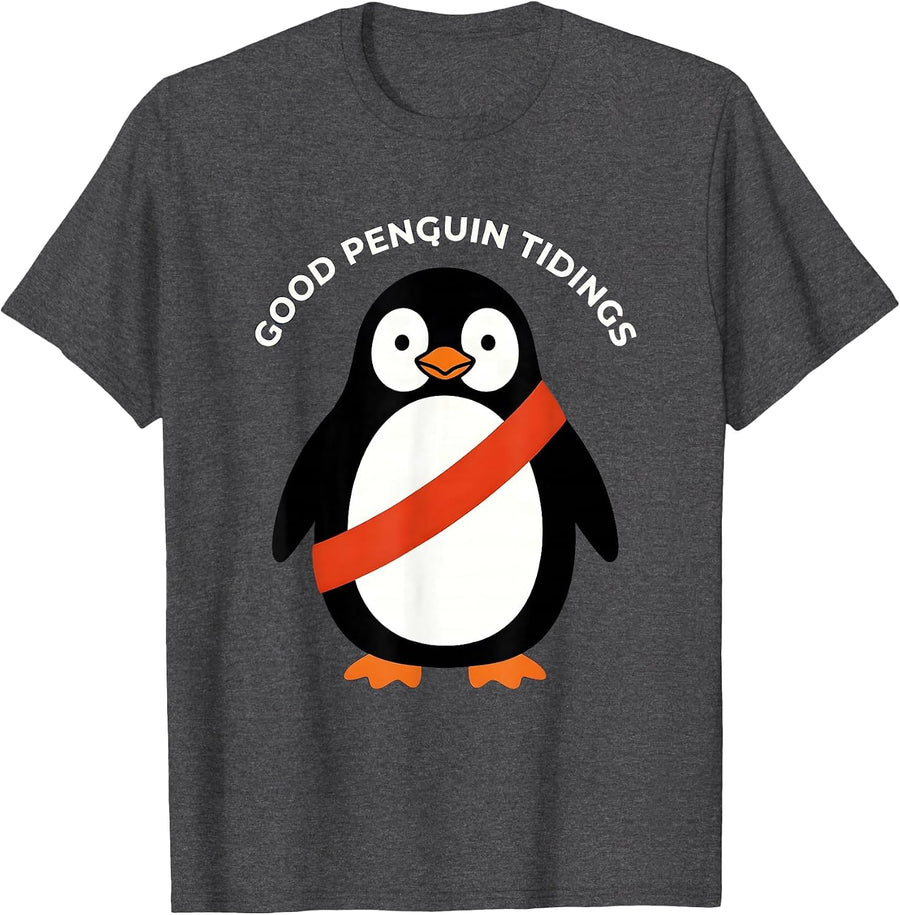 Men's Good Penguin Tidings Funny Penguin Lover Christmas Humor T-Shirt - Dark Heather Grey
