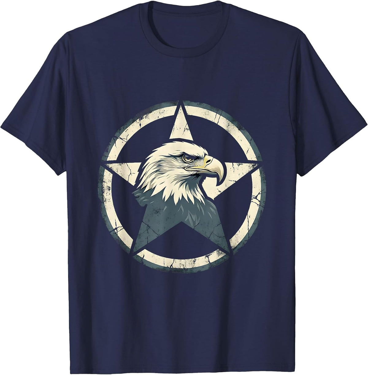 Men's Bald Eagle Star Patriotic American Pride Design T-Shirt - Navy Blue