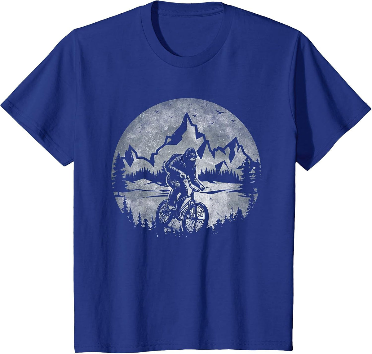 Bigfoot Riding Bicycle Mountain Biking Moon Bigfoot Cycling T-Shirt - Royal Blue