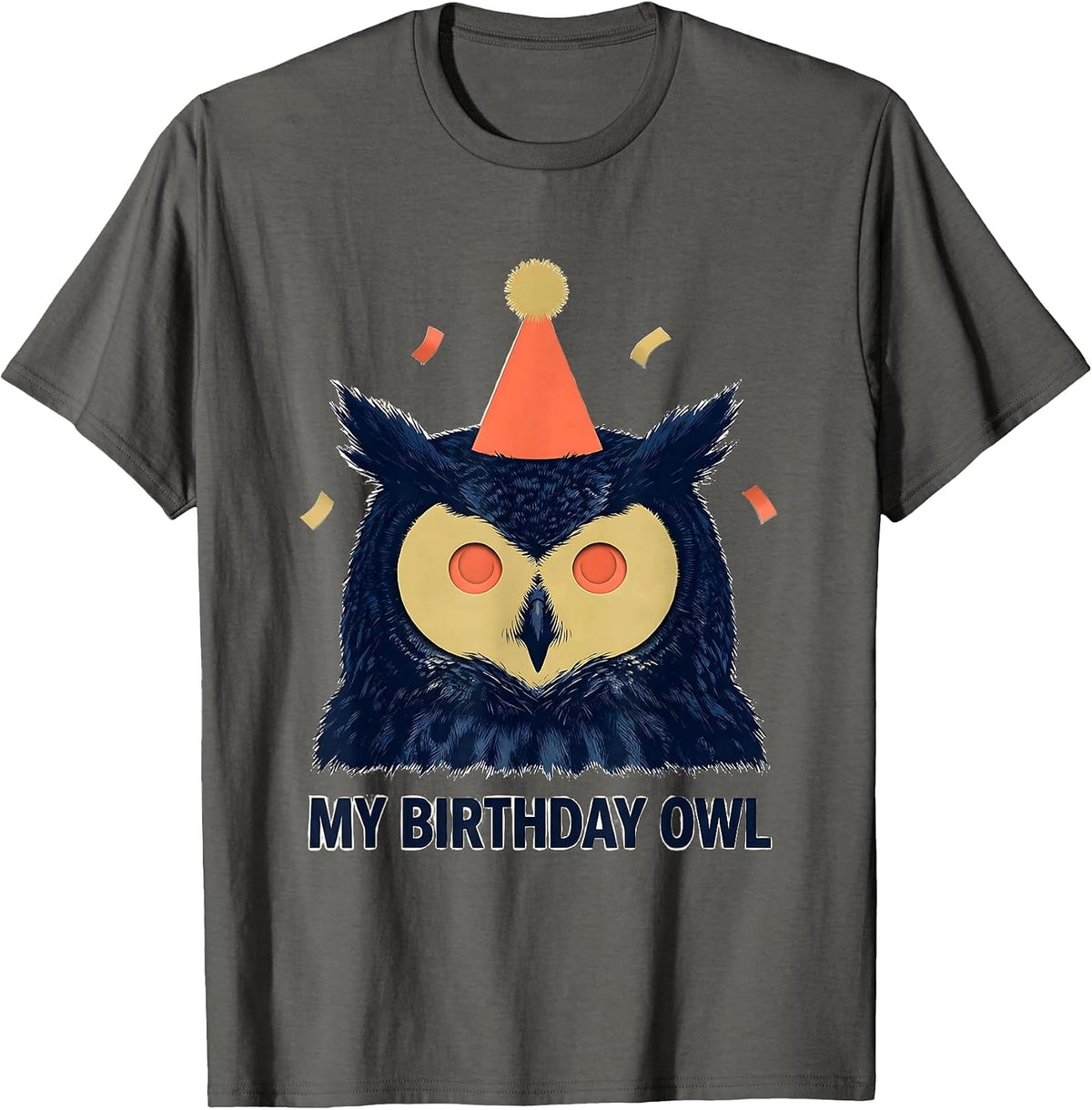 Men's My Birthday Owl Cute Owl Lover Birthday Party Hat Portrait T-Shirt - Asphalt Grey