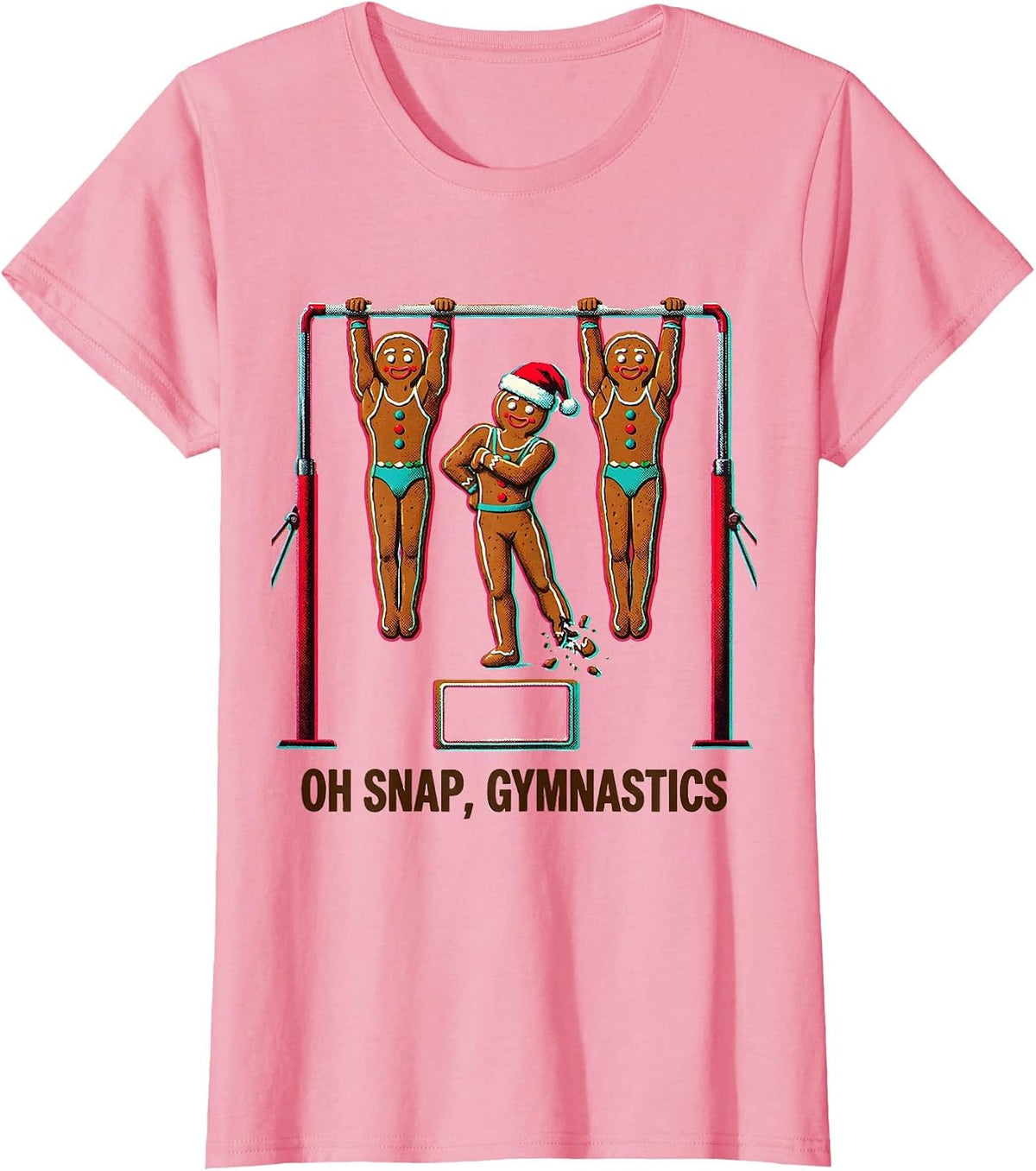 Women's Oh Snap Gymnastics Funny Gingerbread Man Christmas Youth T-Shirt - Pink