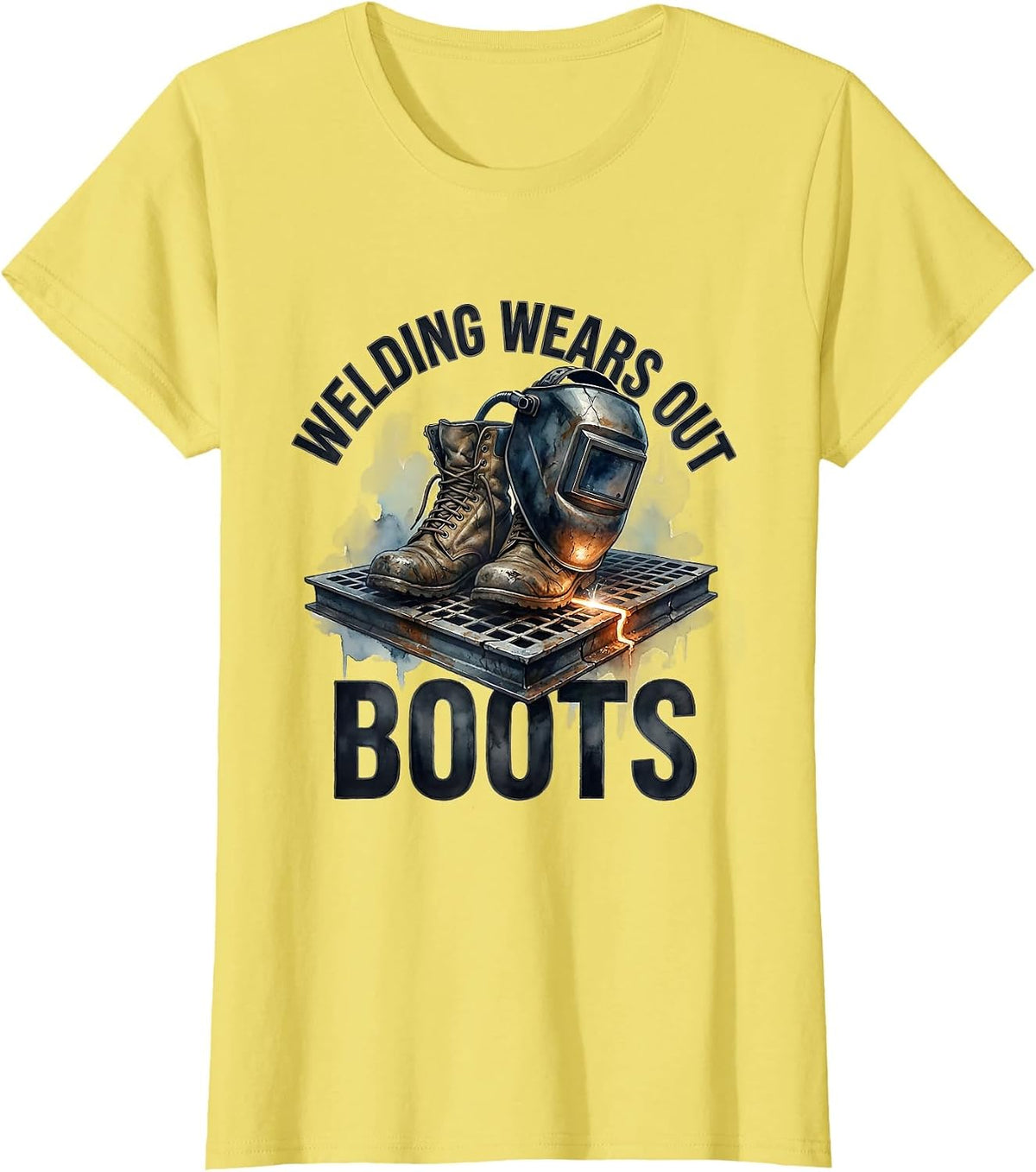 Women's Welding Wears Out Boots Funny Welder Skeleton Humor T-Shirt - Lemon Yellow