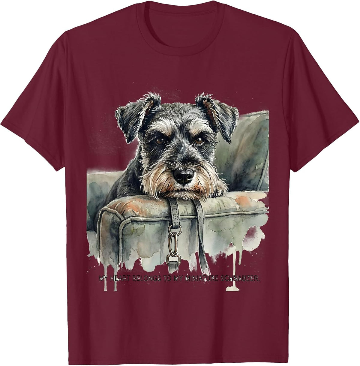 My Heart Belongs To My Miniature Schnauzer Dog Lover T-Shirt - Burgundy