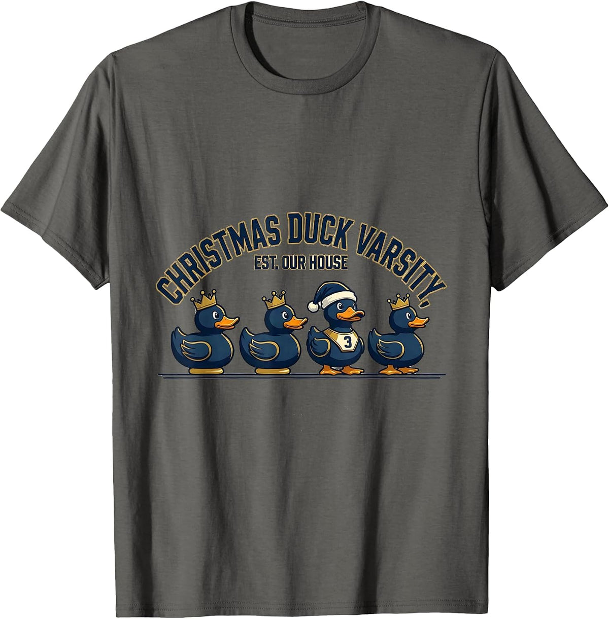 Men's Christmas Duck Varsity Est Our House Sports Duck Lover T-Shirt - Asphalt Grey
