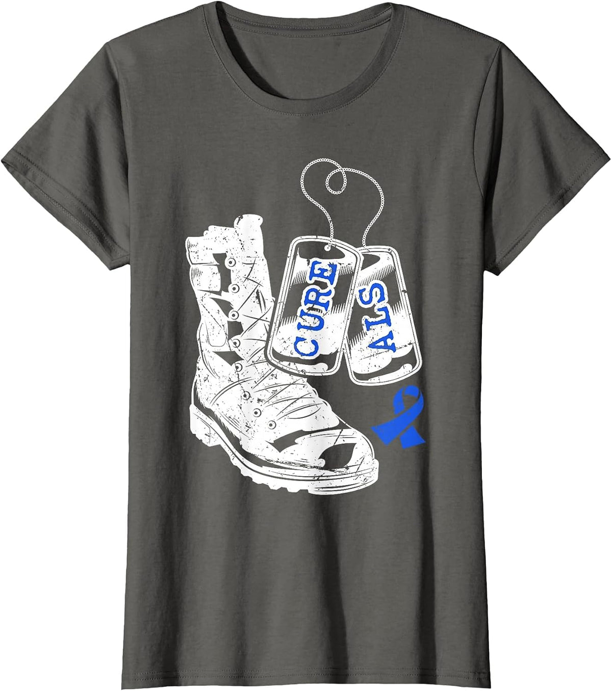 ALS Awareness Proud Military Family Veteran Memorial Day T-Shirt - Asphalt Grey