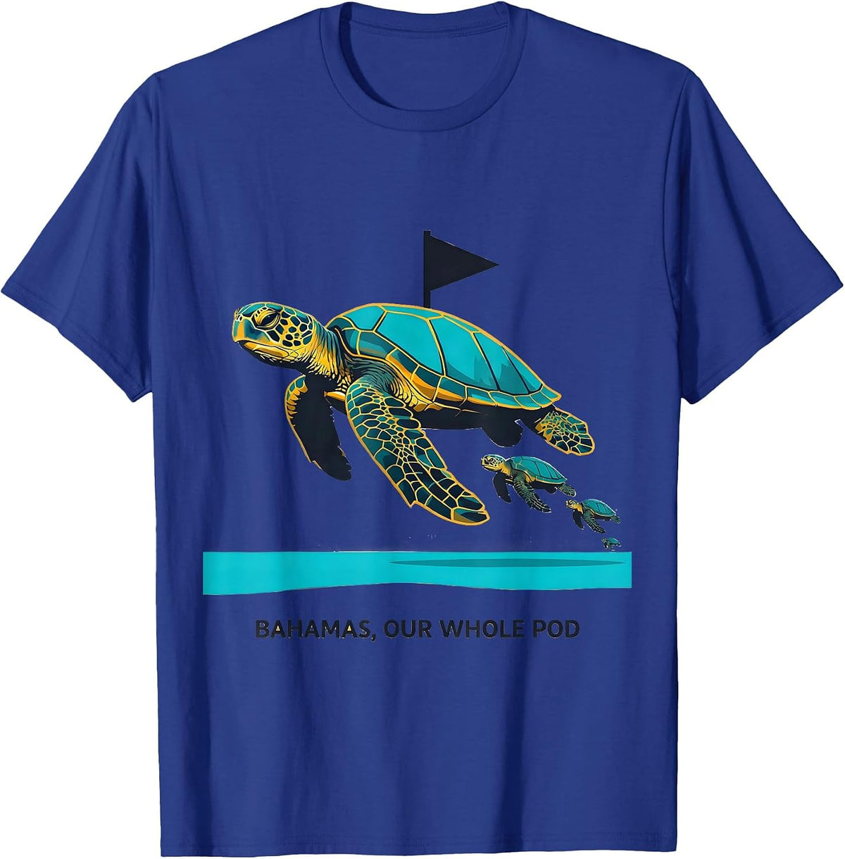 Bahamas, Our Whole Pod Flat Vector Sea Turtle Souvenir T-Shirt - Royal Blue