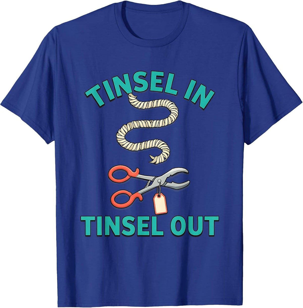 Men's Tinsel In Tinsel Out Funny Vet Tech Christmas Veterinary T-Shirt - Royal Blue