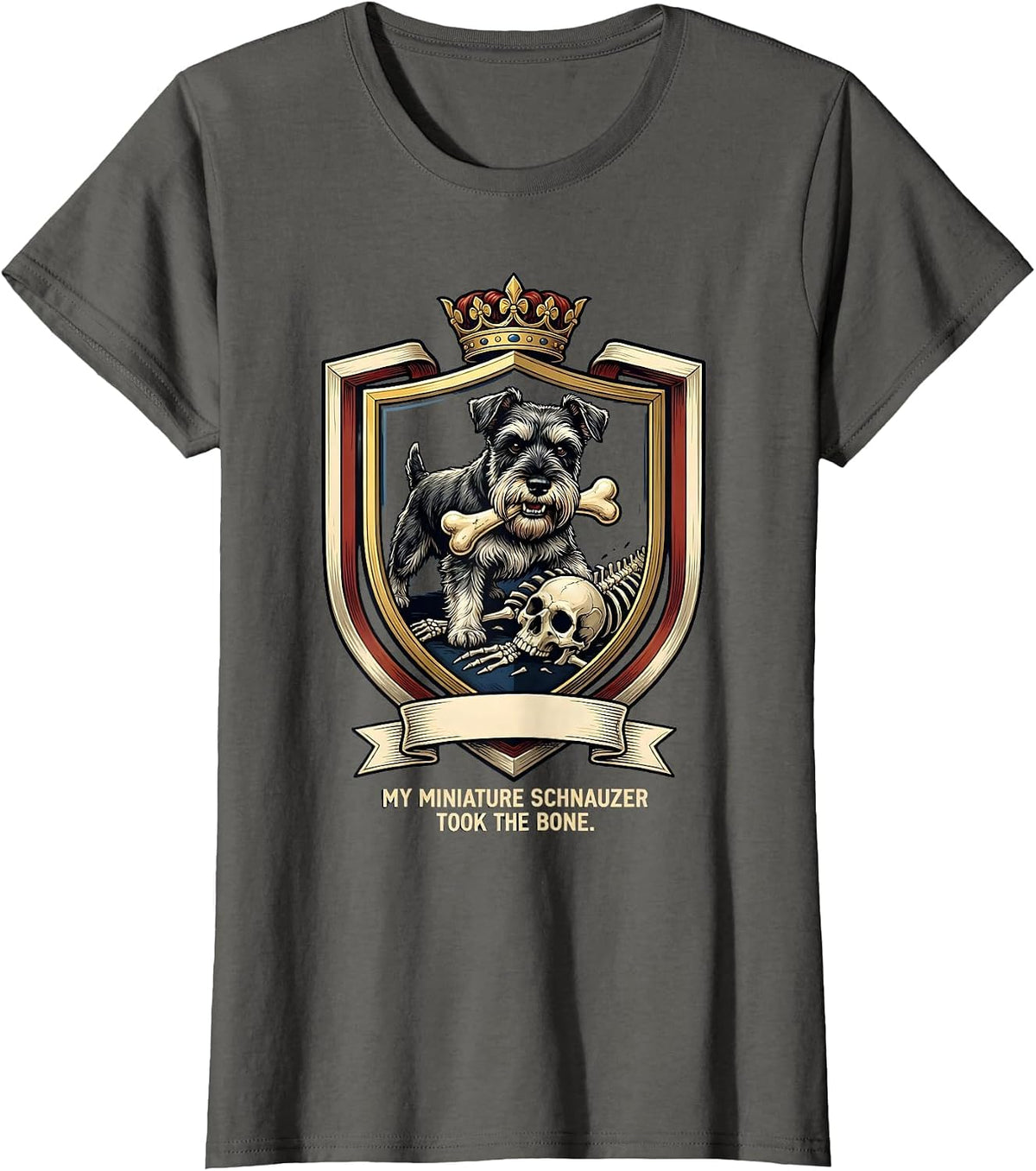 Women's My Miniature Schnauzer Took the Bone Funny Halloween Dog Mom T-Shirt - Asphalt Grey