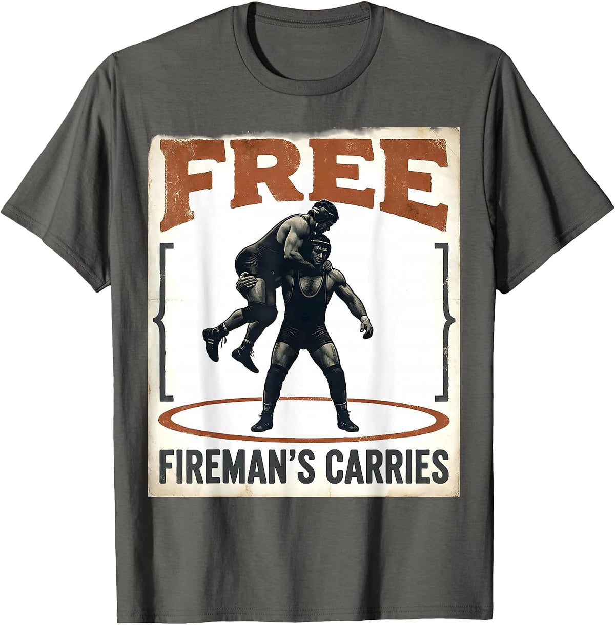 Free Fireman's Carries Vintage Wrestling Fan Patriotic T-Shirt - Asphalt Grey