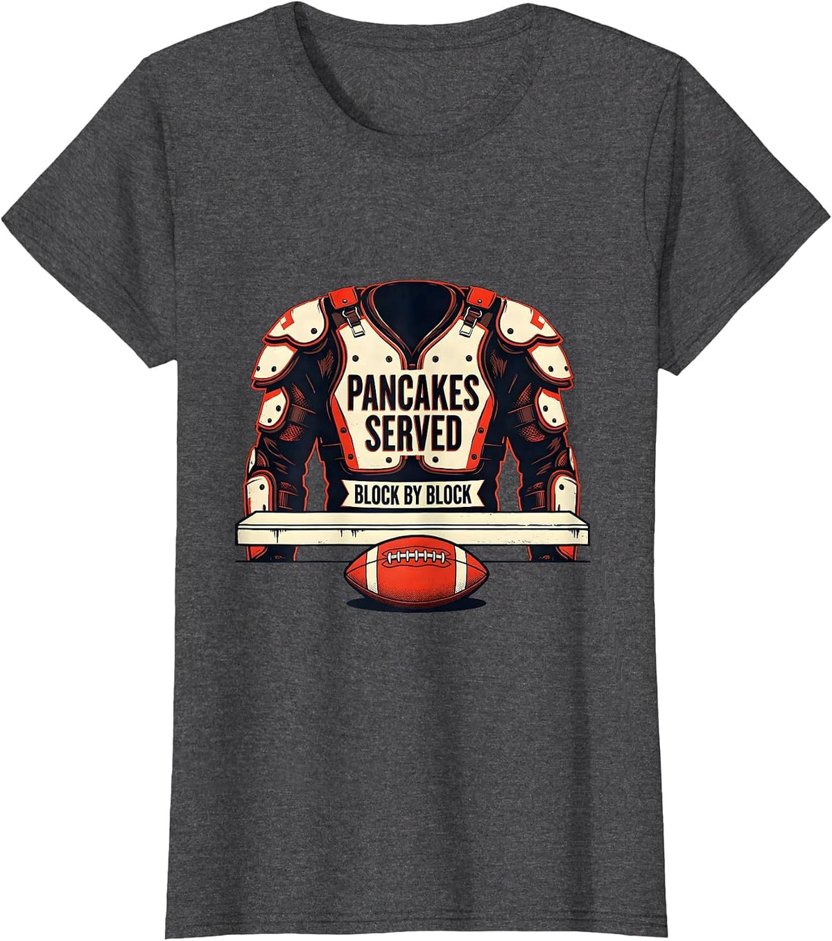Women's Pancakes Served Block By Block Funny Football Lineman T-Shirt - Dark Heather Grey