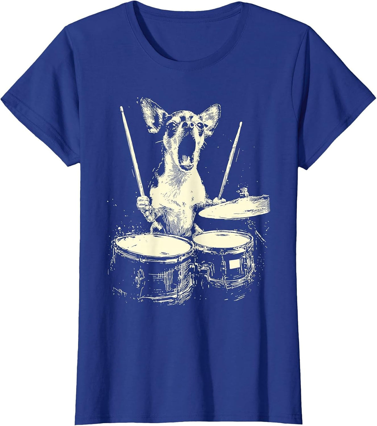Cute Chihuahua Playing Drums Funny Music Dog Drummer Graphic T-Shirt - Royal Blue