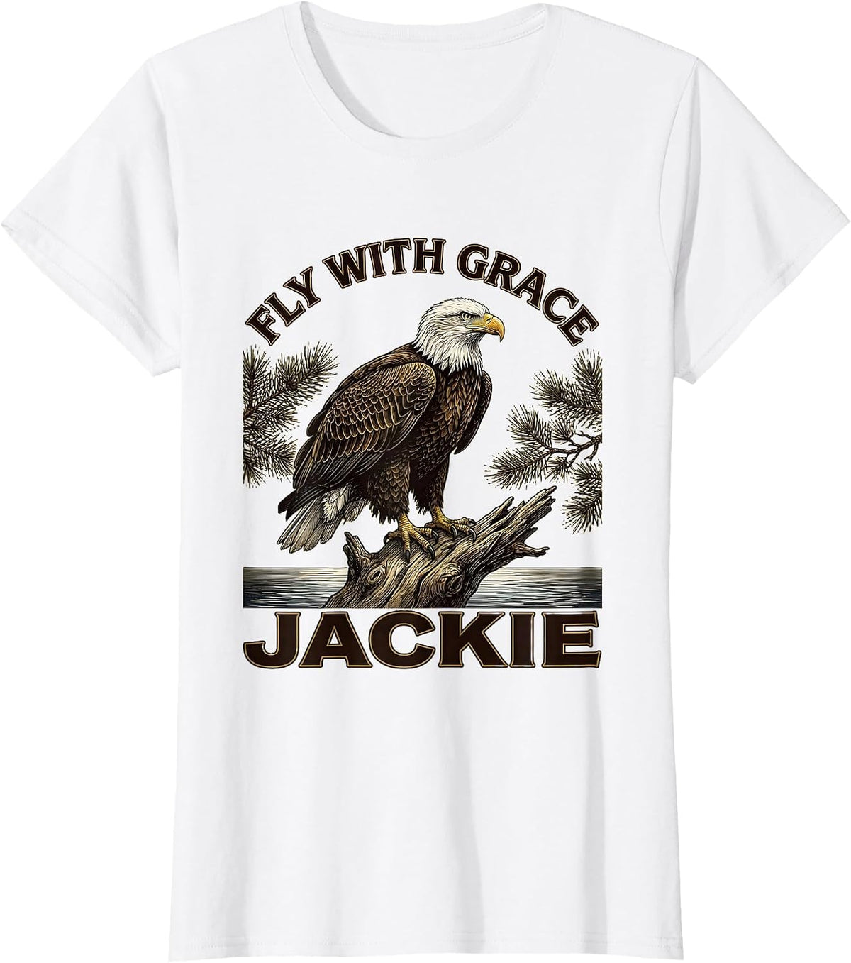 Women's Fly With Grace, Jackie Vintage Bald Eagle Memorial Tribute T-Shirt - White