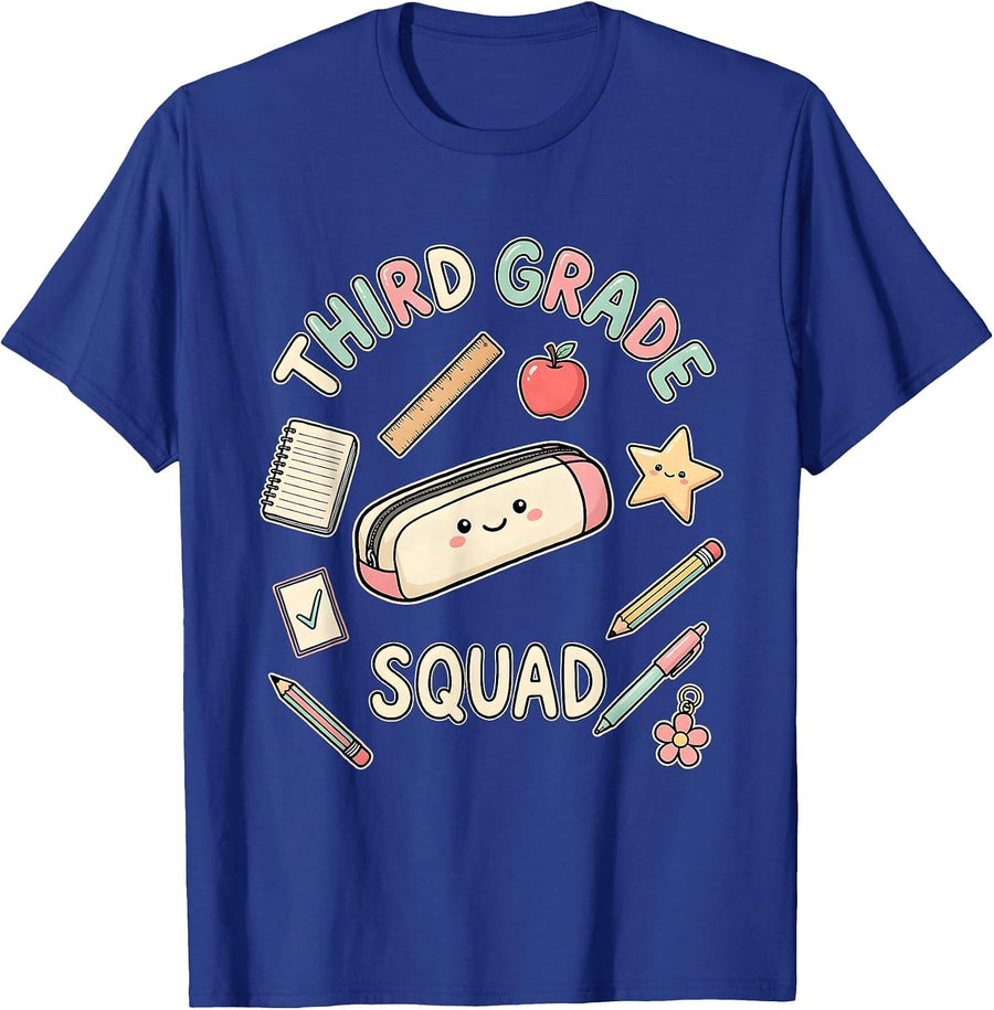 Third Grade Squad Kawaii Stationery Doodle Back to School T-Shirt - Royal Blue