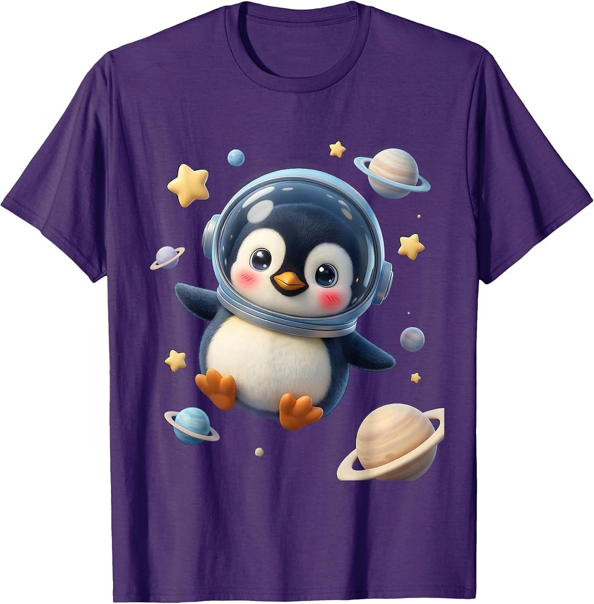 Men's Penguin Astronaut Floating in Outer Space T-Shirt - Purple