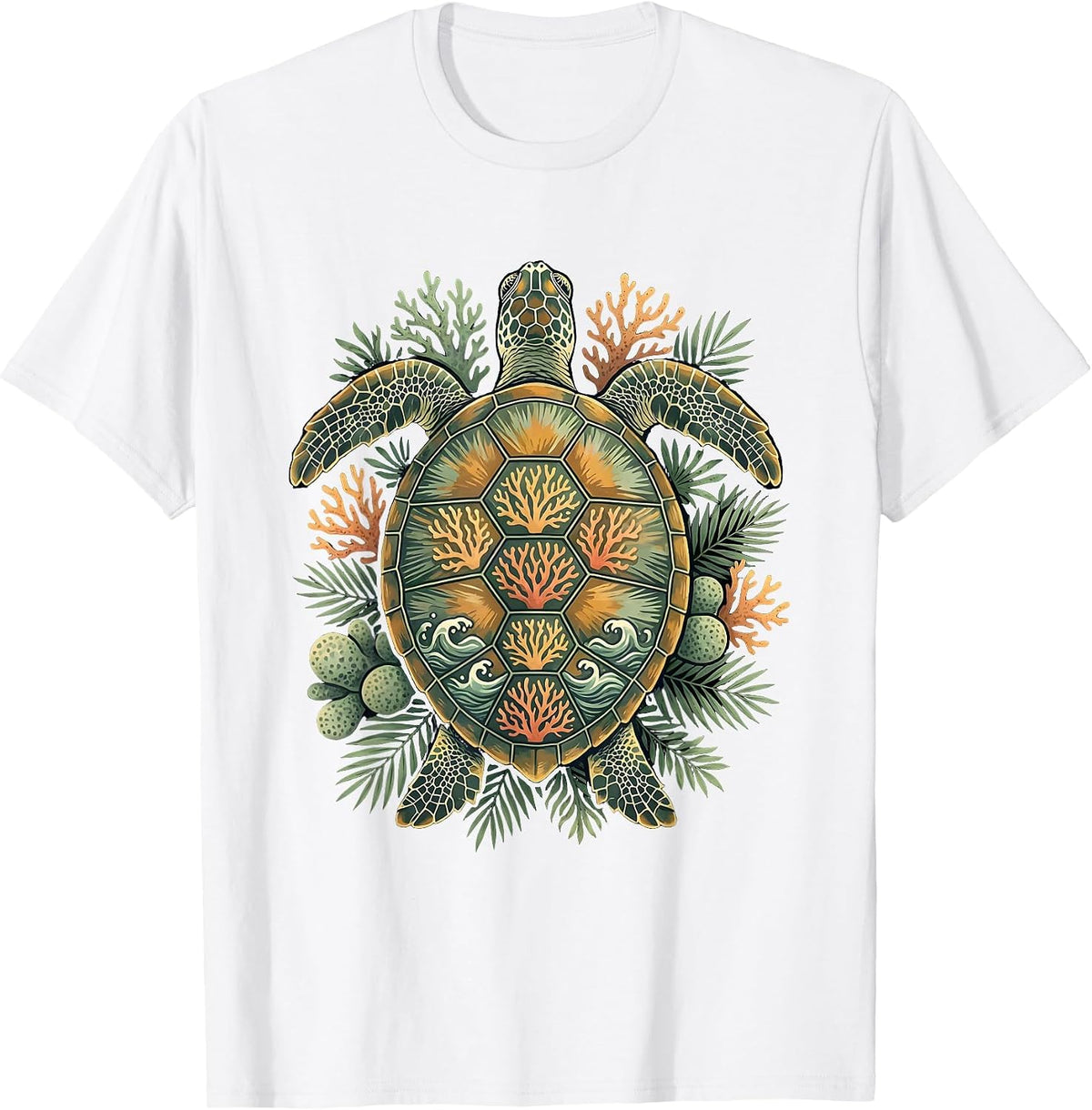 Aloha Sea Turtle Coral Reef Ocean Art Design T-Shirt - White
