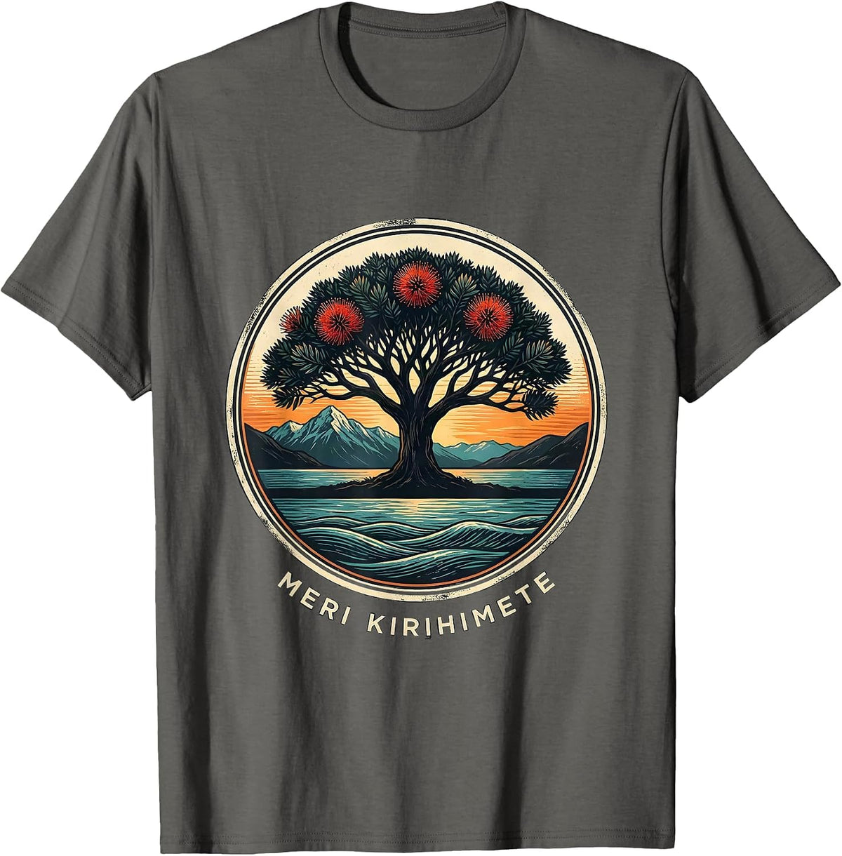 Men's Meri Kirihimete Vintage New Zealand Christmas Rugby Pride T-Shirt - Asphalt Grey