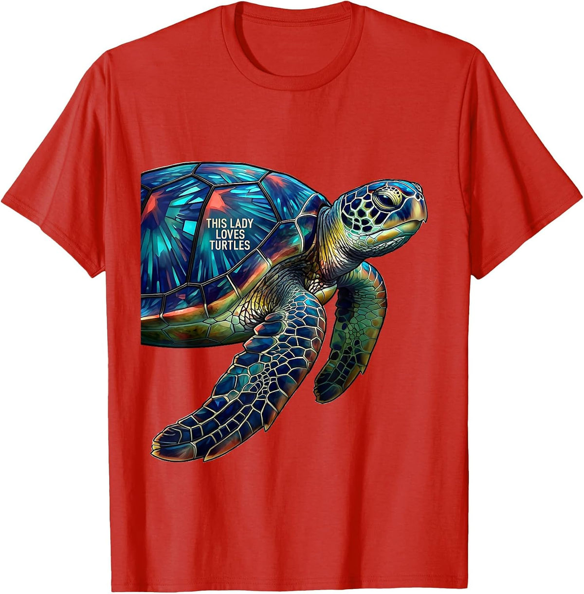 Men's This Lady Loves Turtles Stained Glass Mosaic Sea Turtle T-Shirt - Red