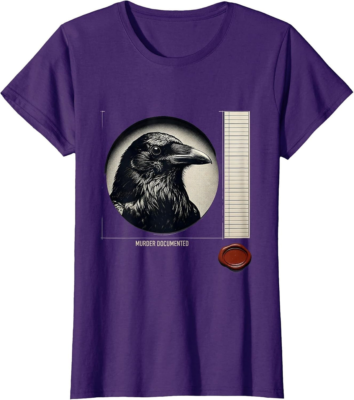 Women's Murder Documented Gothic Raven Crow Humor Literary Pun T-Shirt - Purple