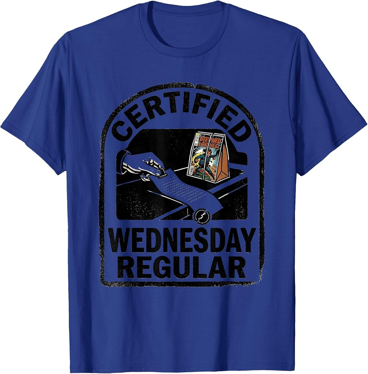 Men's Certified Wednesday Regular Rubber Stamp Comic Book T-Shirt - Royal Blue