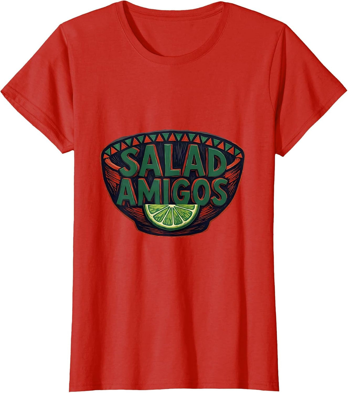 Women's Salad Amigos Linocut Fiesta Salad Bowl Cinco De Mayo Spanish T-Shirt - Red
