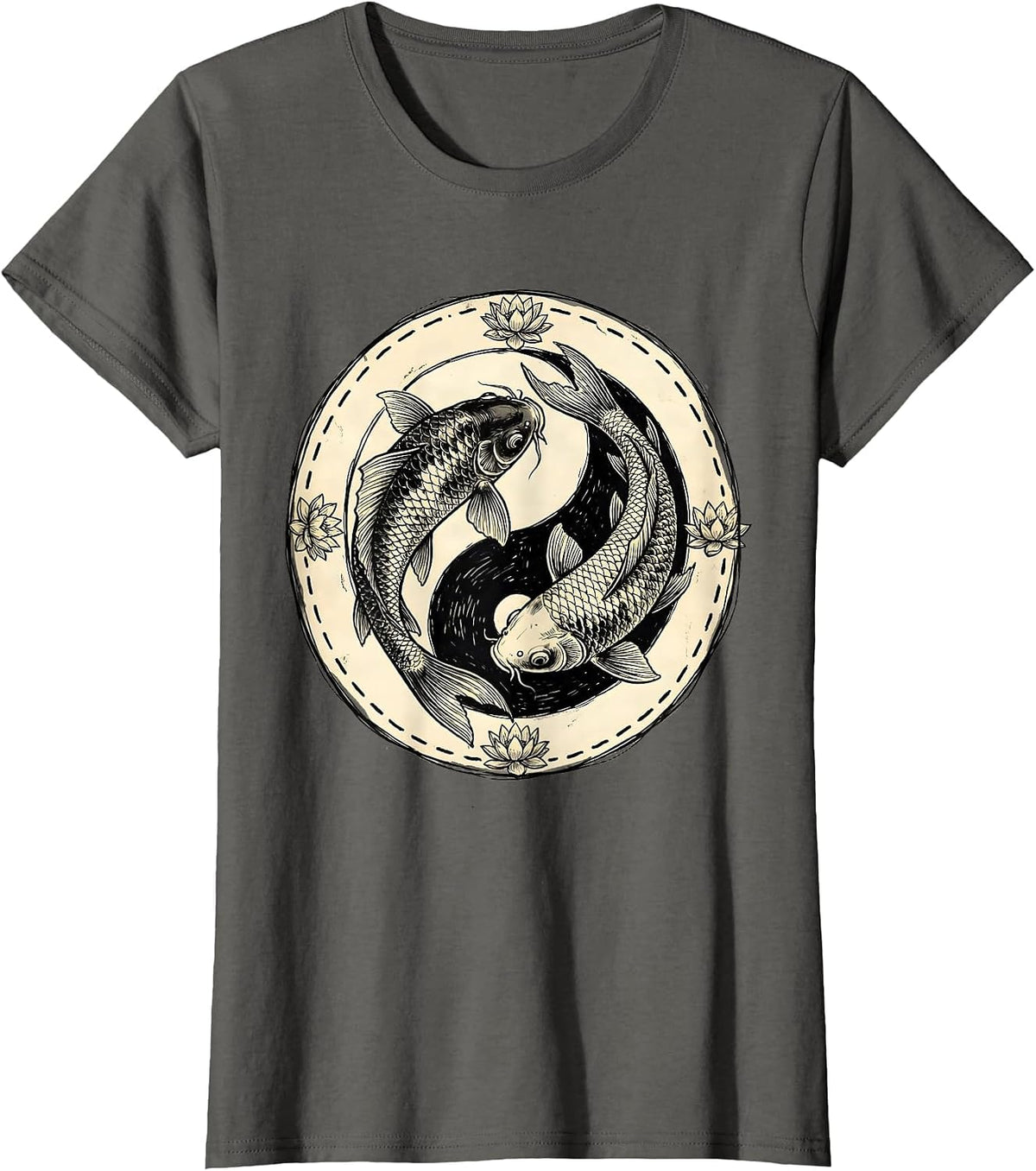 Women's Mr and Mrs Koi Fish Yin Yang Couples Design T-Shirt - Asphalt Grey